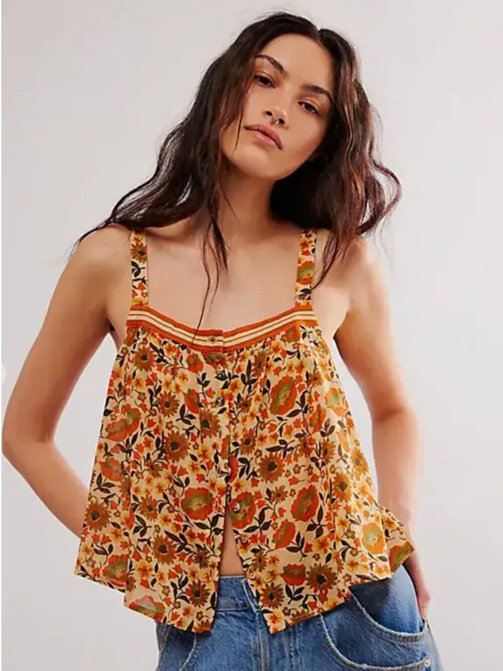 Free People x Spell Impala Lily Cami Small NWOT Floral Button Boho Top